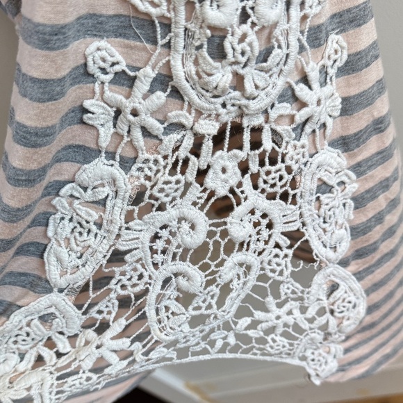 🌸 Blush & Charcoal Striped Tee with Lace Accents
Size XS - Picture 3 of 7